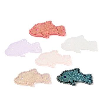 Translucent Resin Cabochons, AB Color Plated, Dolphin, Mixed Color, 21x45x4.5mm