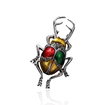 Beetle Rhinestone Enamel Pins, Insect Alloy Badge for Backpack Clothes, Platinum, Gold, 50x25mm