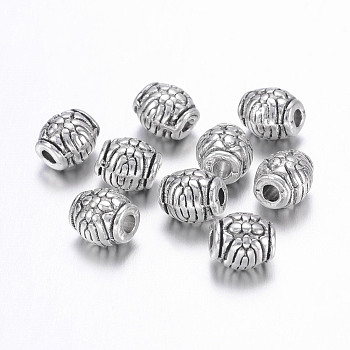 Tibetan Style Alloy Beads, Lead Free & Nickel Free & Cadmium Free, Drum, Antique Silver, about 6mm in diameter, 6mm thick, hole: 2mm