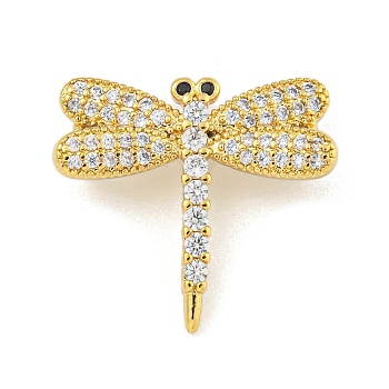 Rack Plating Brass Pave Clear & Black Cubic Zirconia Dragonfly Links Connector Charms, Cadmium Free & Lead Free, Real 18K Gold Plated, 20.5x18.5x2.5mm, Hole: 1.8mm