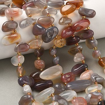 Natural Botswana Agate Beads Strands, Teardrop, Top Drilled, with Seed Beads, 10~28x8~12x4~8mm, Hole: 0.9mm, about 42~44pcs/strand, 15.16''~15.55''(38.5~39.5cm)