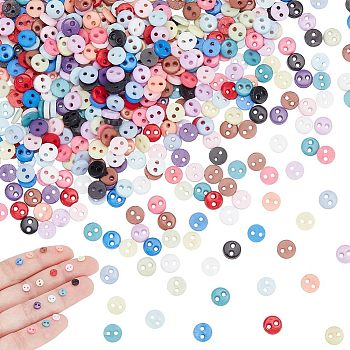 Nylon Tiny Button, Micro Buttons, Sewing Buttons, 2-Hole, Mixed Color, 4.5x1.5mm, Hole: 0.8mm, 450pcs/box