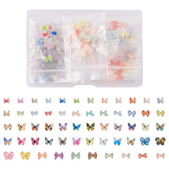 1 Box 195Pcs 21 Colors 3D Butterfly Resin Cabochons, Nail Art Studs, Nail Art Decoration Accessories, Mixed Color