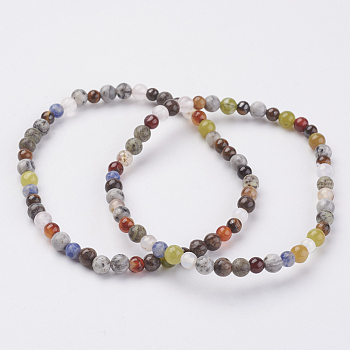 Natural Mixed Stone Stretch Bracelets, with Elastic Fibre Wire, 2-1/8 inch(55mm)