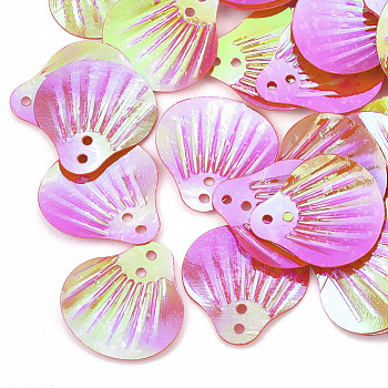 Ornament Accessories, Plastic Paillette/Sequins Beads, AB Color Plated, Shell, Medium Violet Red, 19x17.5x1mm, Hole: 1.5mm, about 4500pcs/500g