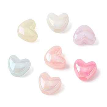 Opaque Acrylic European Beads, AB Color Plated, Heart, Large Hole Bead, Mixed Color, 12x11.5x7mm, Hole: 4mm, about 1210 pcs/500g