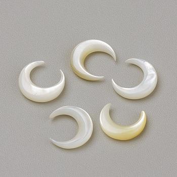 Natural White Shell Mother of Pearl Shell Cabochons, Moon, Seashell Color, 8x7.5x2mm