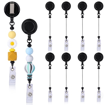 8Pcs Alloy & Plastic Beadable Badge Reels, Retractable Badge Holders, Black, 168mm