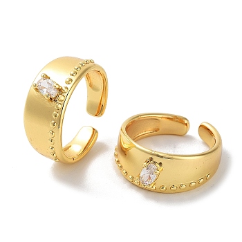 Oval Glass Open Cuff Rings for Women, Brass Finger Ring, Real 18K Gold Plated, Inner Diameter: 17.6mm