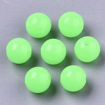 Luminous Acrylic Beads, Glow in the Dark, Round, Lawn Green, 8mm, Hole: 1.8mm, about 1850pcs/500g