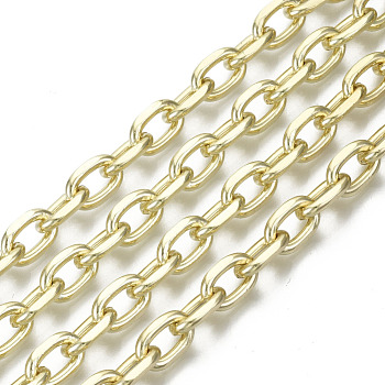 Unwelded Iron Cable Chains, Diamond Cut Chains, with Spool, Real 16K Gold Plated, Real 16K Gold Plated, 10.7x6.8x1.9mm, about 32.8 Feet(10m)/roll