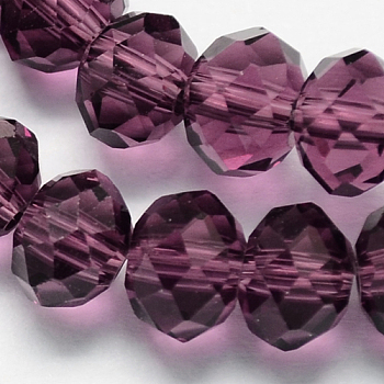 Handmade Glass Beads, Faceted Rondelle, Purple, 8x6mm, Hole: 1mm, about 63~65pcs/strand, 39~40cm