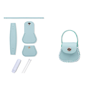 DIY Purse Making Kit, Including Cowhide Leather Bag Accessories, Iron Needles & Waxed Cord, Pale Turquoise, 5x5.3cm