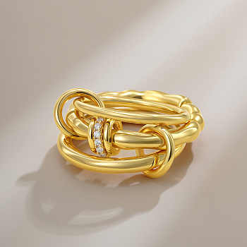 Brass Micro Pave Cubic Zirconia Finger Rings, Stackable Rings, Golden, US Size 9(18.9mm)