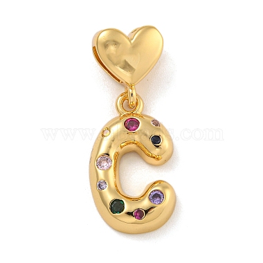 Colorful Letter C Brass+Cubic Zirconia Dangle Charms