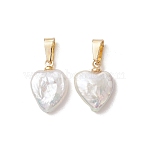 Natural Nucleated Baroque Keshi Pearl Pendants, Heart Charms with 304 Stainless Steel Snap on Bails, White, Real 18K Gold Plated, 14.5~15.5x10.5~11x4.5mm, Hole: 5.5x2.5mm(PALLOY-JF05385)