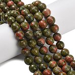 Natural Unakite Beads Strands, Faceted, Round, 10mm, Hole: 1mm, about 38~39pcs/strand, 15.16''(38.5cm)(G-C280-B03-10mm)