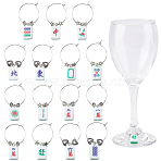110Pcs 2 Styles Resin Pendants, with Iron Finding, Imitation Mahjong Tiles, Tibetan Style Alloy Beads, Brass Wine Glass Charm Rings, Mixed Color, 19.5~20.5x11.5x7~7.5mm, Hole: 2~2.2mm(RESI-BM0001-16)