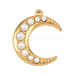 304 Stainless Steel Pendants, Crescent Moon Charms with ABS Plastic Imitation Pearl, Ion Plating(IP), White, Real 18K Gold Plated, 27x22x5.5mm, Hole: 1.6mm(X-STAS-P430-06G)