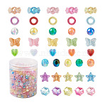 800Pcs 8 Style Transparent Acrylic Beads, AB Color Plated, Heart & Round & Star & Cube & Flat Round & Butterfly & Candy, Mixed Color, 100pcs/style(TACR-FW0001-05)