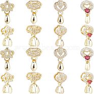 16Pcs 4 Style Brass Micro Pave Cubic Zirconia Ice Pick Pinch Bails, Long-Lasting Plated, Cadmium Free & Lead Free, Golden, 15~21mm, Hole: 2x4~6mm, Pin: 0.6mm, 4pcs/style(ZIRC-FH0001-08)