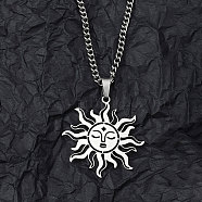 Non-Tarnish 201 Stainless Steel Pendant Necklaces for Man, Sun, 23.66 inch(60.1cm), Sun: 35x33.5x1.3mm(NJEW-Q336-02G-P)