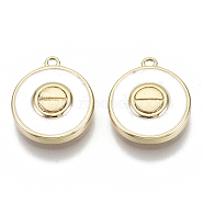 Brass Enamel Charms, Nickel Free, Flat Round with Screw Slotted Pattern, Real 18K Gold Plated, Creamy White, 13x11x3mm, Hole: 1mm(KK-N232-50A-NF)