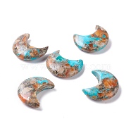 Assembled Natural Orange Quartz & Synthetic Turquoise Cabochons, with Brass Line, Moon, 30x25x9mm(G-K317-B01)