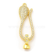Rack Plating Brass Micro Pave Clear Cubic Zirconia Fold Over Clover Clasps, Long-Lasting Plated, Snake, Real 18K Gold Plated, Pendant: 35x12.5x4mm, Hole: 1.5mm, Clasp: 12x5.5x5.5mm, Inner Diameter: 4mm(KK-H447-06G)