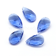 Faceted Glass Pendants, Teardrop, Royal Blue, 15x9.5x5.5mm, Hole: 1mm(X-GLAA-F069-S-A12)