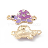 Alloy Connector Charms, with Crystal Rhinestone and Enamel, Tortoise Links, Light Gold, Medium Orchid, 12x23x3mm, Hole: 1.5mm(FIND-C019-04KCG-04)