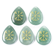 Natural Green Aventurine Pendants, Teardrop with Nordic Pagan Pattern, 32~33.5x25~26x6.5~7.5mm, Hole: 2mm, 6pcs/bag(G-T122-72I)