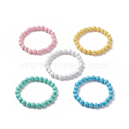 Acrylic Round with Cross Beaded Stretch Bracelet for Kids, Mixed Color, Inner Diameter: 2 inch(5cm)(BJEW-JB09936)