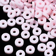 Handmade Polymer Clay Beads, Disc/Flat Round, Heishi Beads, Pink, 4x1mm, Hole: 1mm, about 55000pcs/1000g(CLAY-R067-4.0mm-B27)