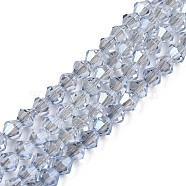 Electroplate Transparent Glass Beads Strands, Faceted, Bicone, Clear, 4x4.5mm, Hole: 0.9mm, about 84~109Pcs/strand, 12.6~21.26 inch(32~54cm)(EGLA-Q026-016C)