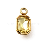 304 Stainless Steel Pendants, with Rhinestone, Real 18K Gold Plated, Ion Platint(IP), Rectangle, Light Topaz, 10.5x5.5x3.5mm, Hole: 1.8mm(STAS-Q346-03G-07)