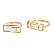 Natural Shell Rectangle Finger Ring, Golden Brass Jewelry for Women, Cadmium Free & Nickel Free & Lead Free, Creamy White, US Size 7 1/4(17.5mm)(RJEW-N039-01)