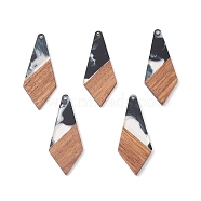 Resin & Walnut Wood Pendants, Two Tone Geometric Charms, Kite, 53x21.5x2.5mm, Hole: 2mm(WOOD-C016-01A)