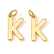 Brass Charms, with Jump Rings, Letter, Real 18K Gold Plated, Letter.K, K: 10x6.5x1mm, Hole: 2.5mm(X-KK-I672-01K-G)