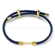 Brass Column Bar Link Bracelet with Leather Cords, Adjustable Bracelet for Women, Prussian Blue, Inner Diameter: 5/8~3 inch(1.6~7.5cm)(BJEW-G675-05G-02)