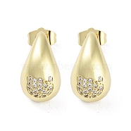 Teardrop Rack Plating Brass Cubic Zirconia Stud Earrings for Women, Long-Lasting Plated, Lead Free & Cadmium Free, Real 18K Gold Plated, Bear, 19x11mm(EJEW-B047-02G-04)