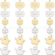 CHGCRAFT 24Pcs 201 Stainless Steel Pendants, Halloween, Ghost, Pumpkin, Skull, Mixed Color, 15x14.5x1mm, Hole: 1.5mm(STAS-CA0001-40)