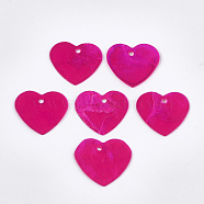 Spray Painted Capiz Shell Pendants, Heart, Magenta, 21.5~22x25x1mm, Hole: 1.5mm(X-SSHEL-T006-09A)