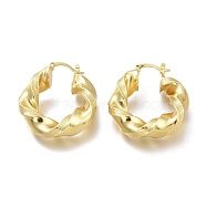 Brass Hoop Earrings, Long-Lasting Plated, Textured, Twist Ring, Real 18K Gold Plated, 36x31.2x7.5mm, Pin: 1.5mm(EJEW-H104-23G)