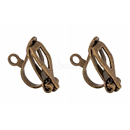 Brass Clip-on Earring Findings, for non-pierced ears, Antique Bronze Color, Nickel Free, about 6mm wide, 13mm long, 7mm thick, hole: 1mm(X-EC109-NFAB)