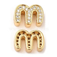 Brass Micro Pave Cubic Zirconia Beads, Letter M, Real 18K Gold Plated, 8.5x12x4mm, Hole: 3.5x1.8mm(ZIRC-Q202-17G)