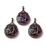 Natural Amethyst Pendants, Flat Round Brass Charms, Lead Free & Cadmium Free, 34.5x27x8mm, Hole: 6.5x5mm(G-A241-02R-21)