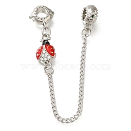 Rack Plating Alloy Enamel European Beads with Safety Chains, Ladybug Large Hole Beads with Crystal Rhinestone, Platinum, 116mm, Hole: 5mm(PALLOY-A009-01P)