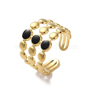 304 Stainless Steel Enamel Cuff Rings, Round, Real 18K Gold Plated, Adjustable(RJEW-M171-24G)