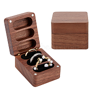 3 Slot Rectangle Wood Jewelry Storage Box, with Magnetic Clasps and Black Velvet Inside, for Earring Studs, Rings, Tan, 4.8x6.2x3.6cm, Inner Diameter: 3.4x1.5cm(CON-WH0092-20)